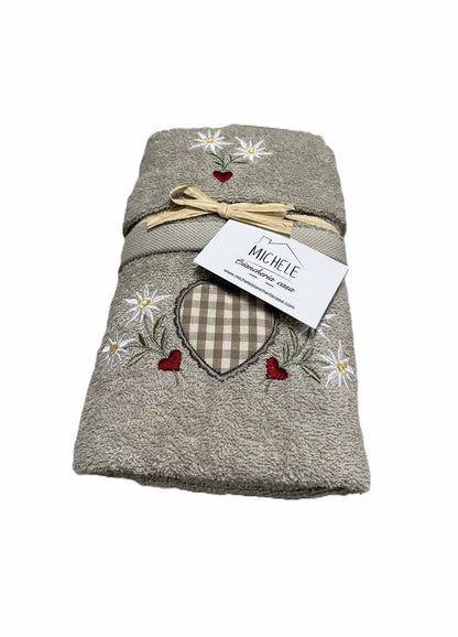 Completo asciugamani viso e ospite in cotone, colore beige, fantasia Tirolese