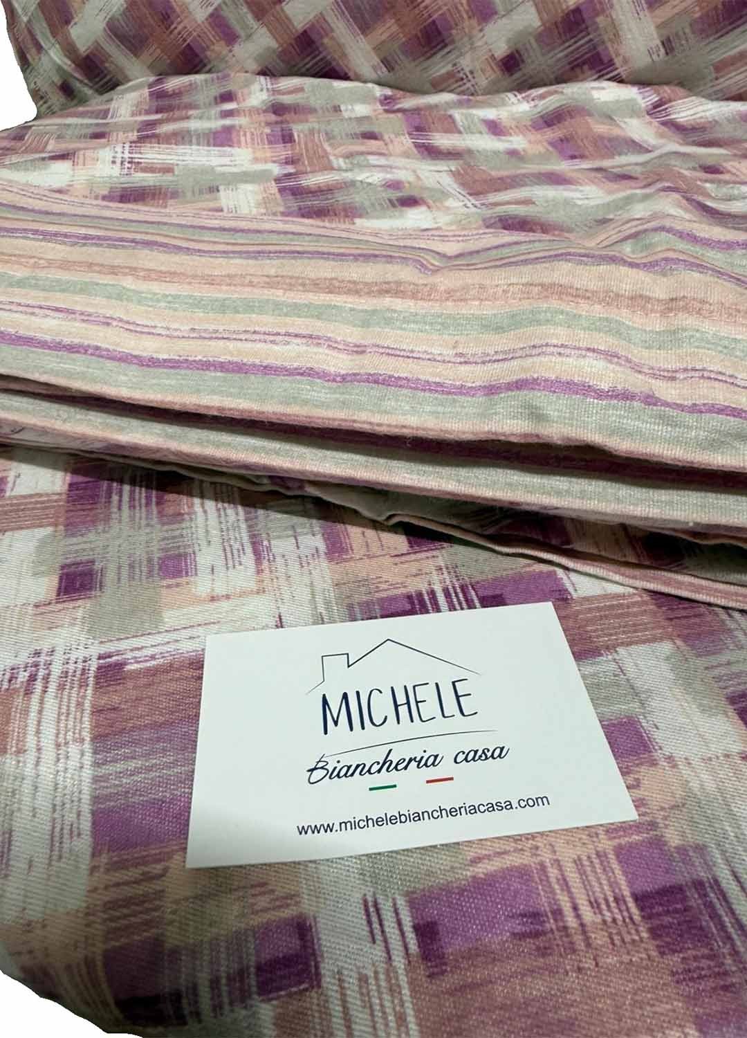 Lenzuola Matrimoniali in Caldo Cotone 100% – Fantasia Geometrica Lilla Rosa – Made in Italy