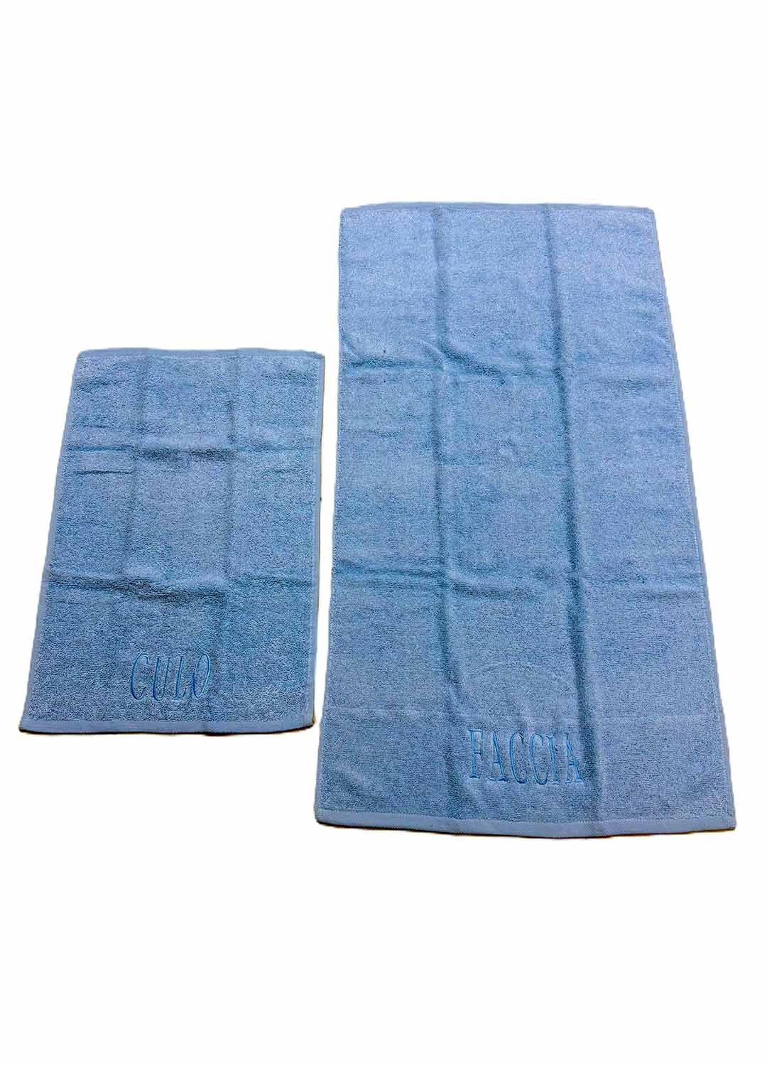 Coppia Asciugamani Viso + Ospite in Spugna 500 gr – Morbidi, Assorbenti, Ricamati – Azzurro