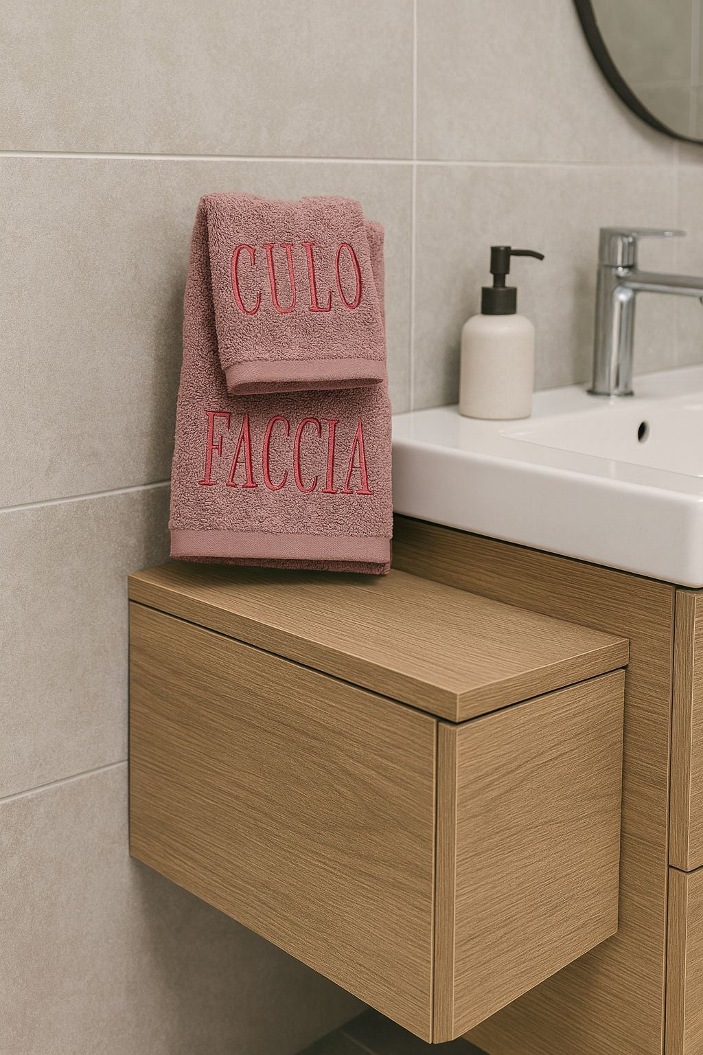 Coppia Asciugamani Viso + Ospite in Spugna 500 gr – Morbidi, Assorbenti, Ricamati – Rosa Antico