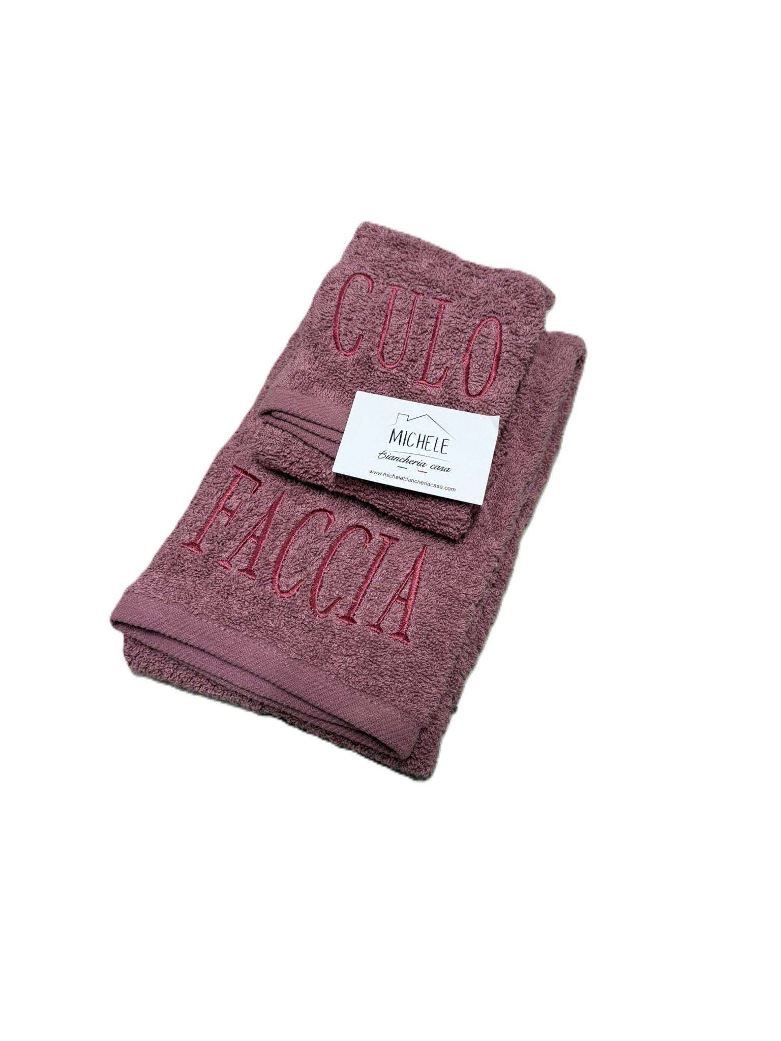 Coppia Asciugamani Viso + Ospite in Spugna 500 gr – Morbidi, Assorbenti, Ricamati – Rosa Antico