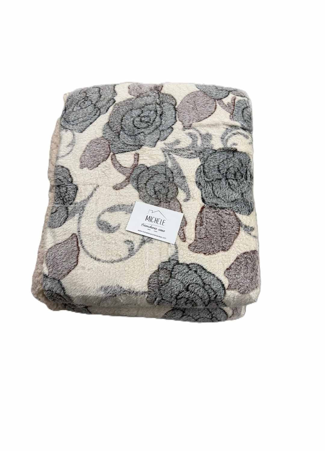 Coperta Invernale Double Face Agnellata – Fantasia Rose Beige e Grigio – Morbida e Calda