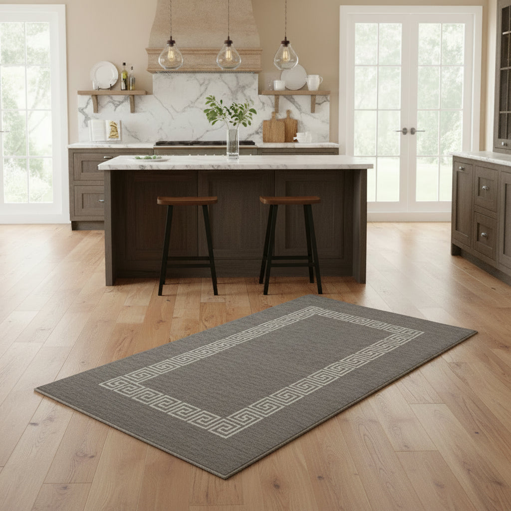 Tappeto in ciniglia con base antiscivolo serie Cipro, colore girgio, disponibile in varie misure