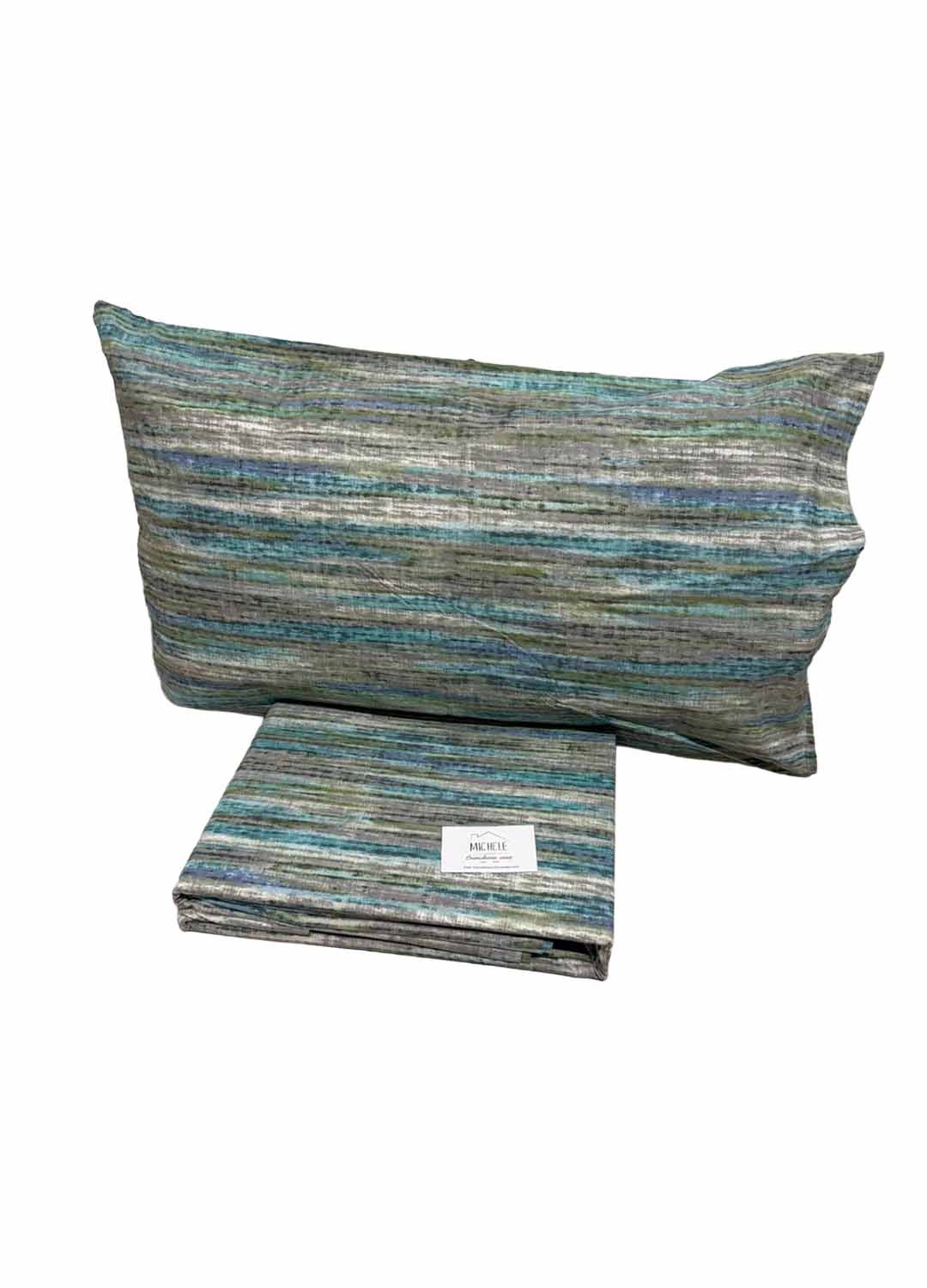 Copripiumino Matrimoniale Righe Naturali – 100% Cotone | Toni Verde, Azzurro e Grigio