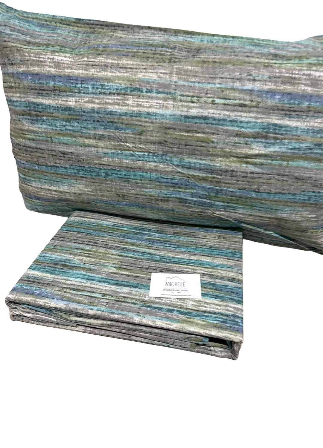 Copripiumino Matrimoniale Righe Naturali – 100% Cotone | Toni Verde, Azzurro e Grigio