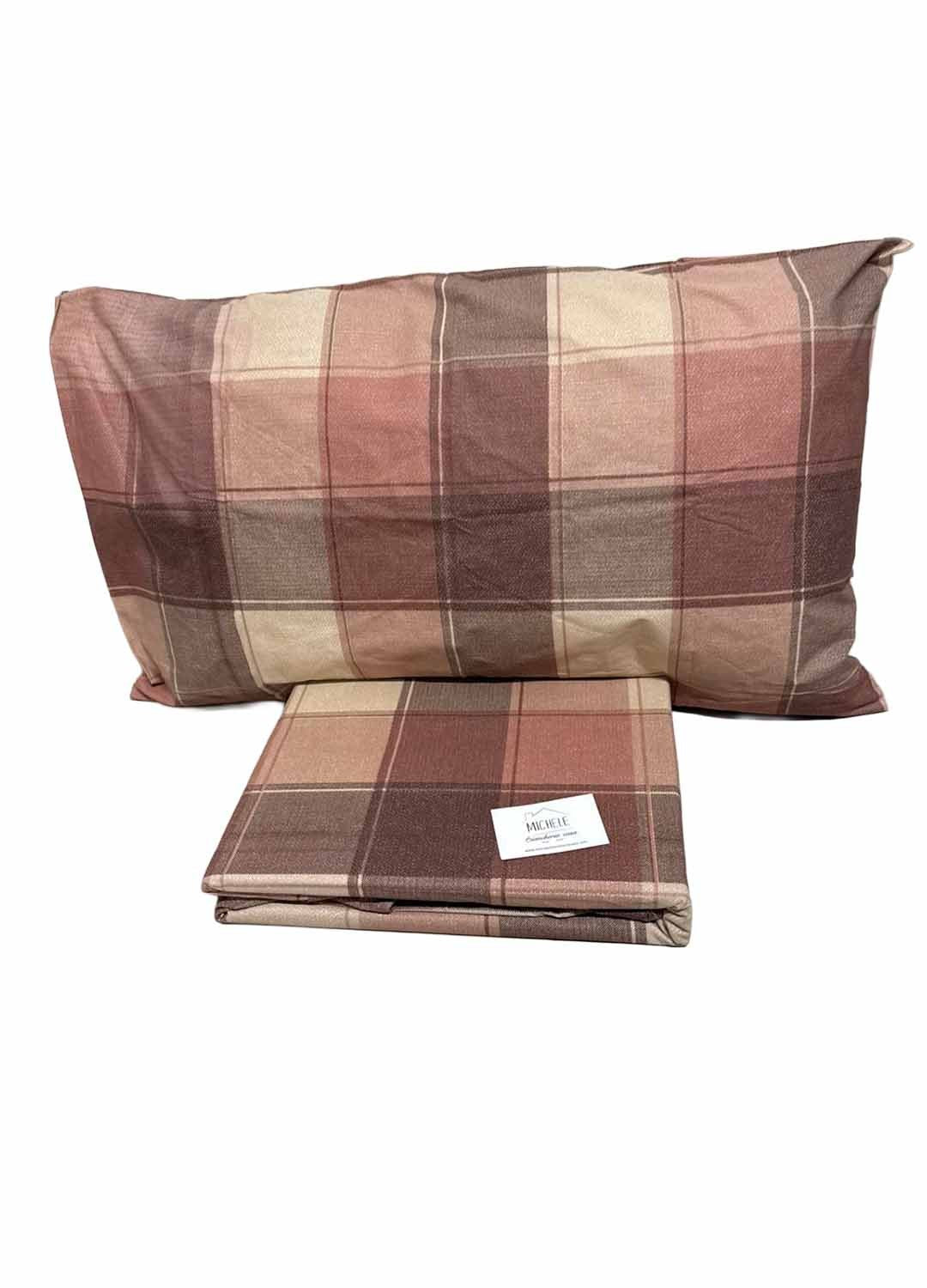 Copripiumino Matrimoniale Quadro Caldo – 100% Cotone | Fantasia a Quadri Tortora e Beige