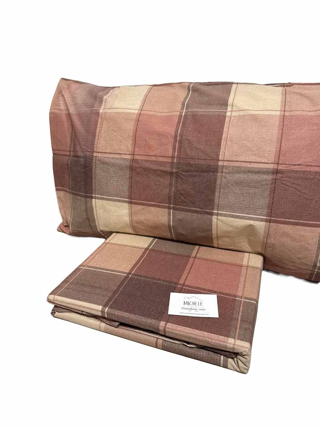 Copripiumino Matrimoniale Quadro Caldo – 100% Cotone | Fantasia a Quadri Tortora e Beige