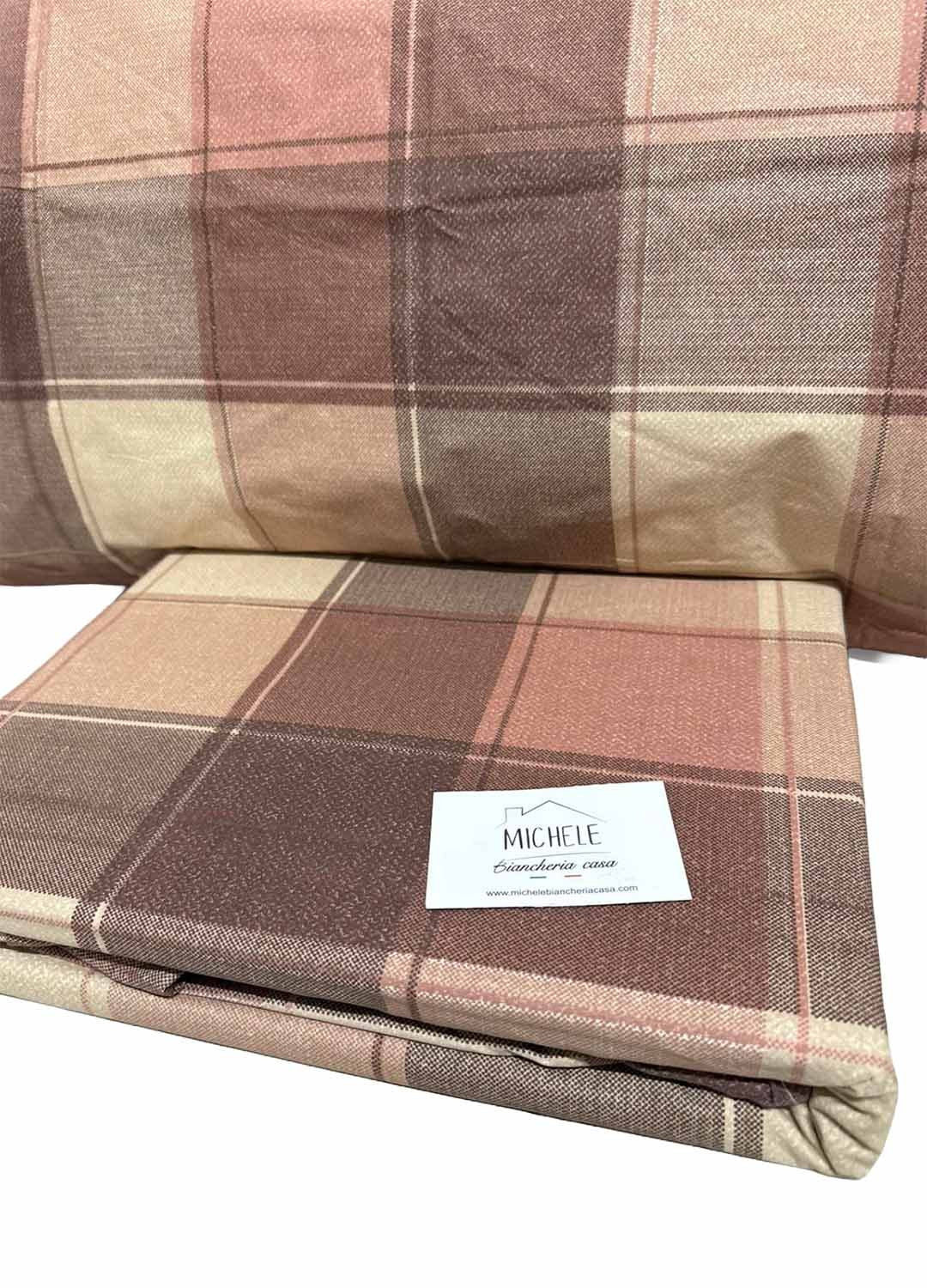 Copripiumino Matrimoniale Quadro Caldo – 100% Cotone | Fantasia a Quadri Tortora e Beige