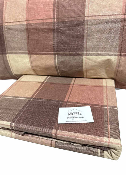 Copripiumino Matrimoniale Quadro Caldo – 100% Cotone | Fantasia a Quadri Tortora e Beige