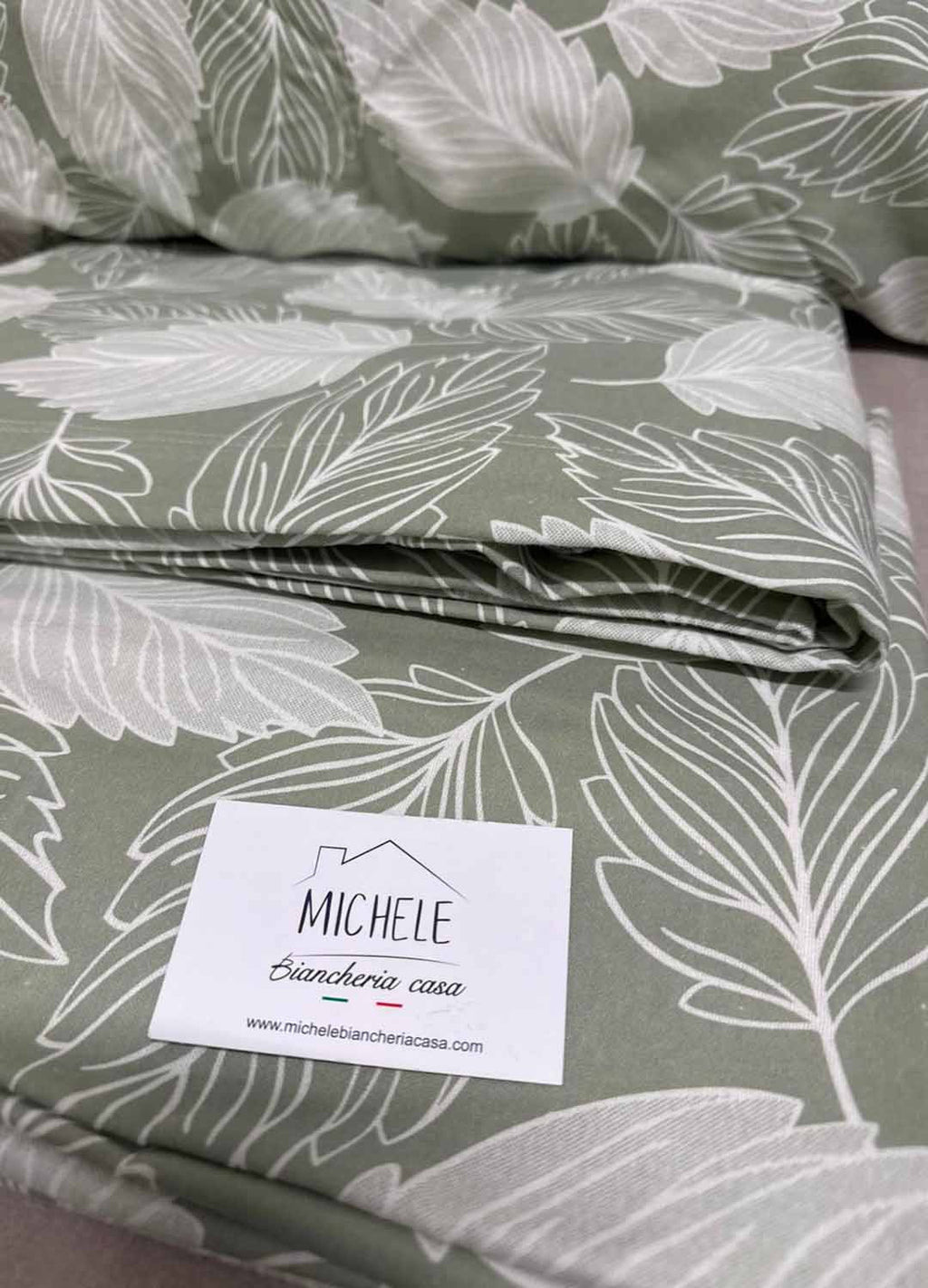 Completo Lenzuola Matrimoniali in Flanella 100% Cotone Italiano Foglie Verdi – Anti Pilling | Alta Qualità