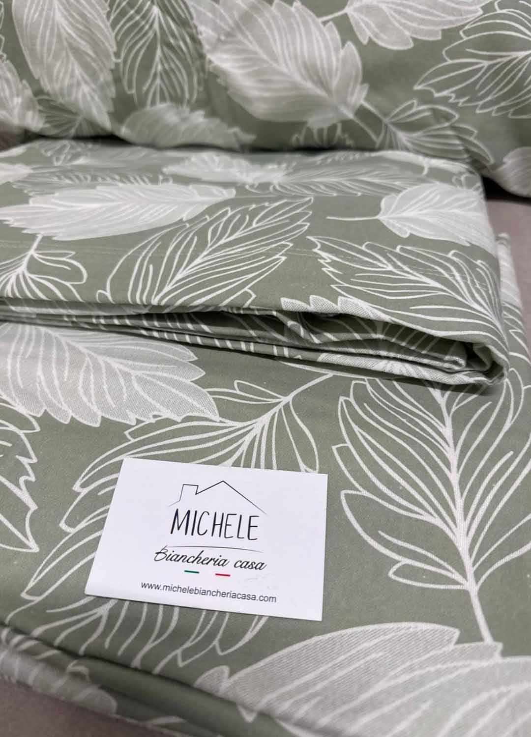 Completo Lenzuola Matrimoniali in Flanella 100% Cotone Italiano Foglie Verdi – Anti Pilling | Alta Qualità