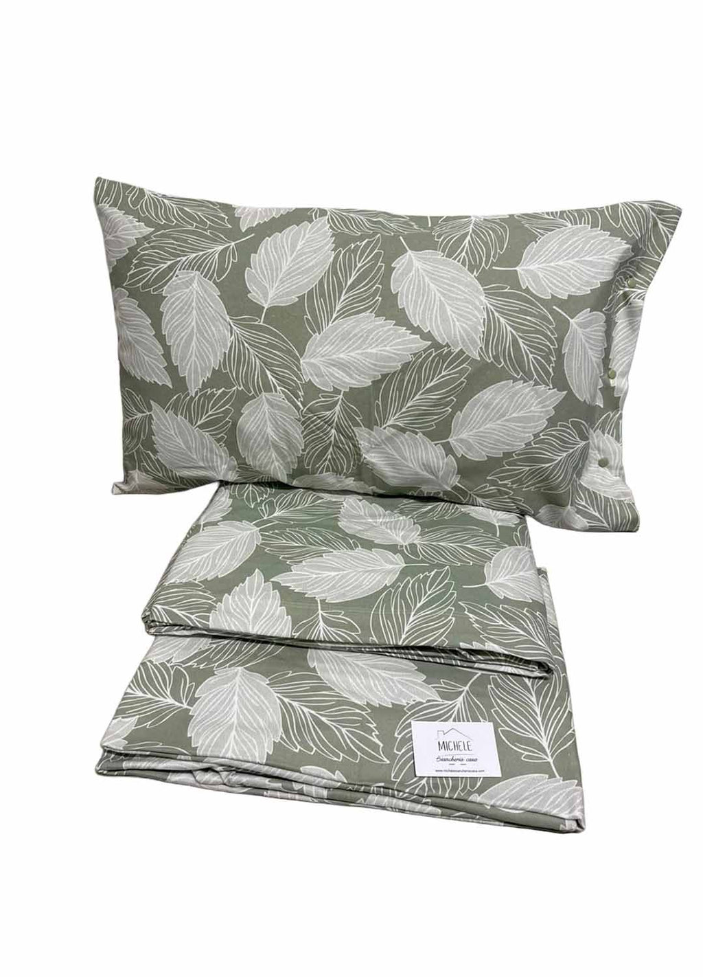 Completo Lenzuola Matrimoniali in Flanella 100% Cotone Italiano Foglie Verdi – Anti Pilling | Alta Qualità