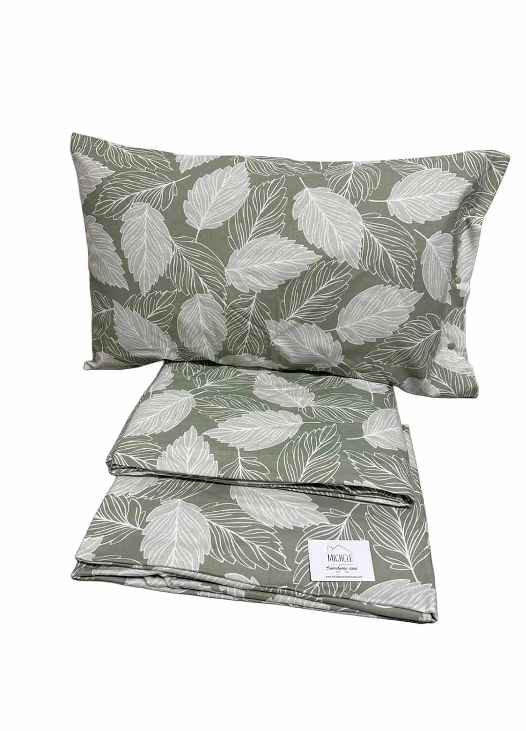 Completo Lenzuola Matrimoniali in Flanella 100% Cotone Italiano Foglie Verdi – Anti Pilling | Alta Qualità