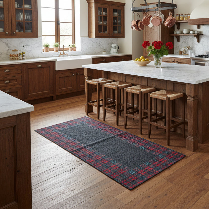 Tappeto in Ciniglia Tartan Rosso e Grigio Antiscivolo – Morbido e Resistente | Varie Misure