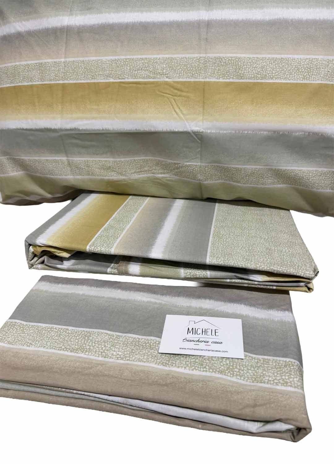 Completo Letto Matrimoniale in Cotone 100% Fantasia Righe Naturali – Lenzuola con Angoli