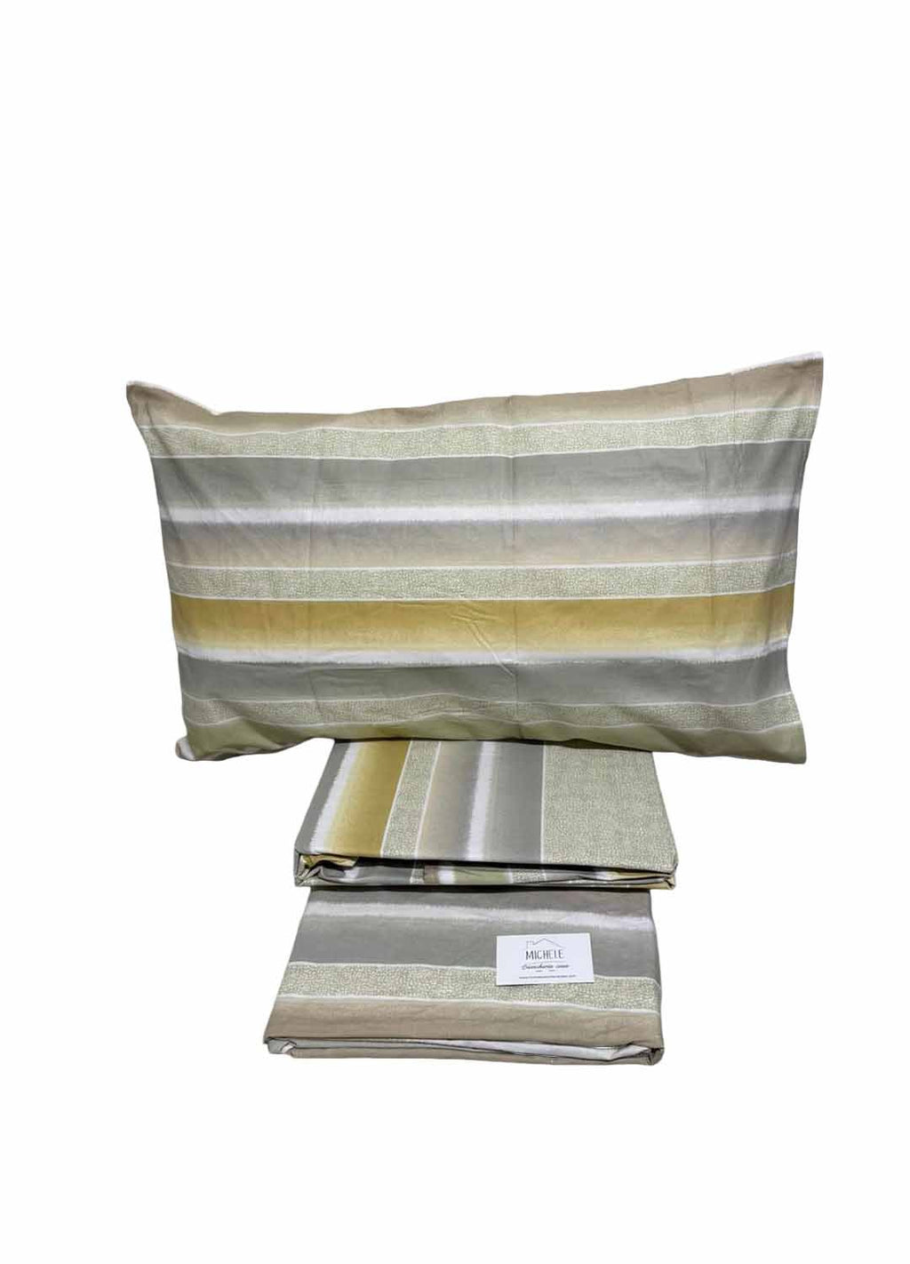 Completo Letto Matrimoniale in Cotone 100% Fantasia Righe Naturali – Lenzuola con Angoli