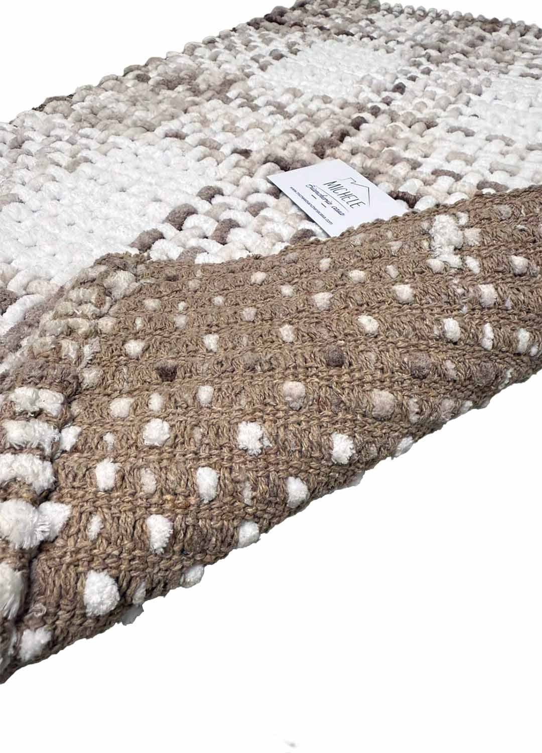 Tappeto Indiano Intrecciato a Mano Antiscivolo – Cotone e Poliestere – 50x80 / 60x110 cm -Beige