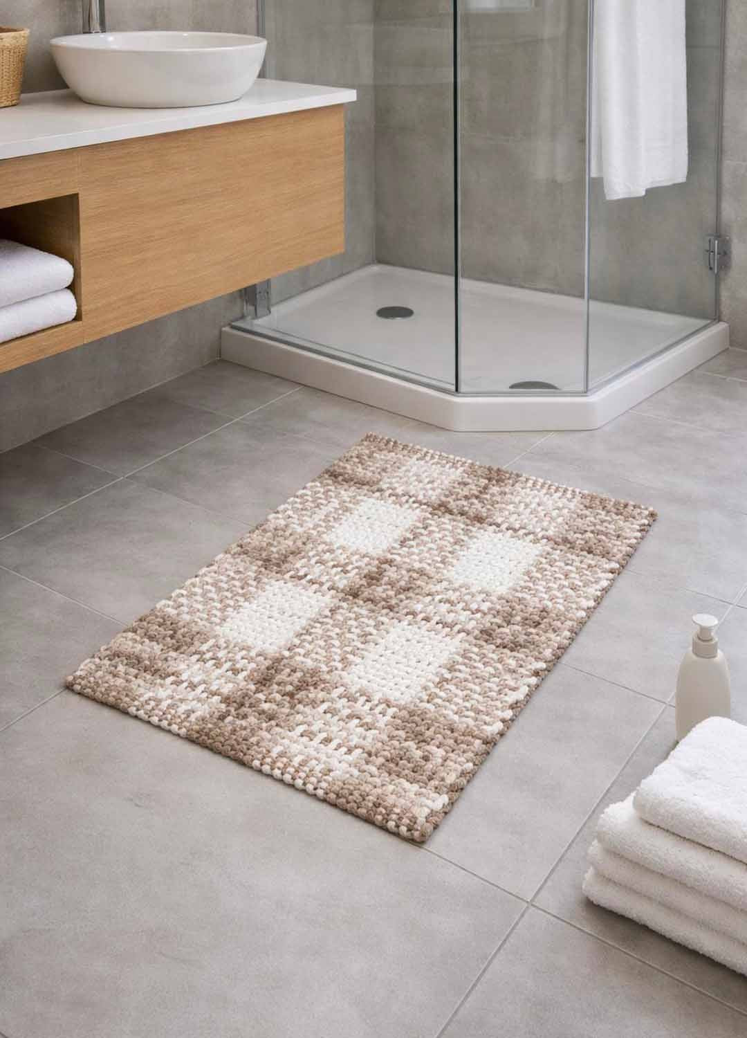 Tappeto Indiano Intrecciato a Mano Antiscivolo – Cotone e Poliestere – 50x80 / 60x110 cm -Beige