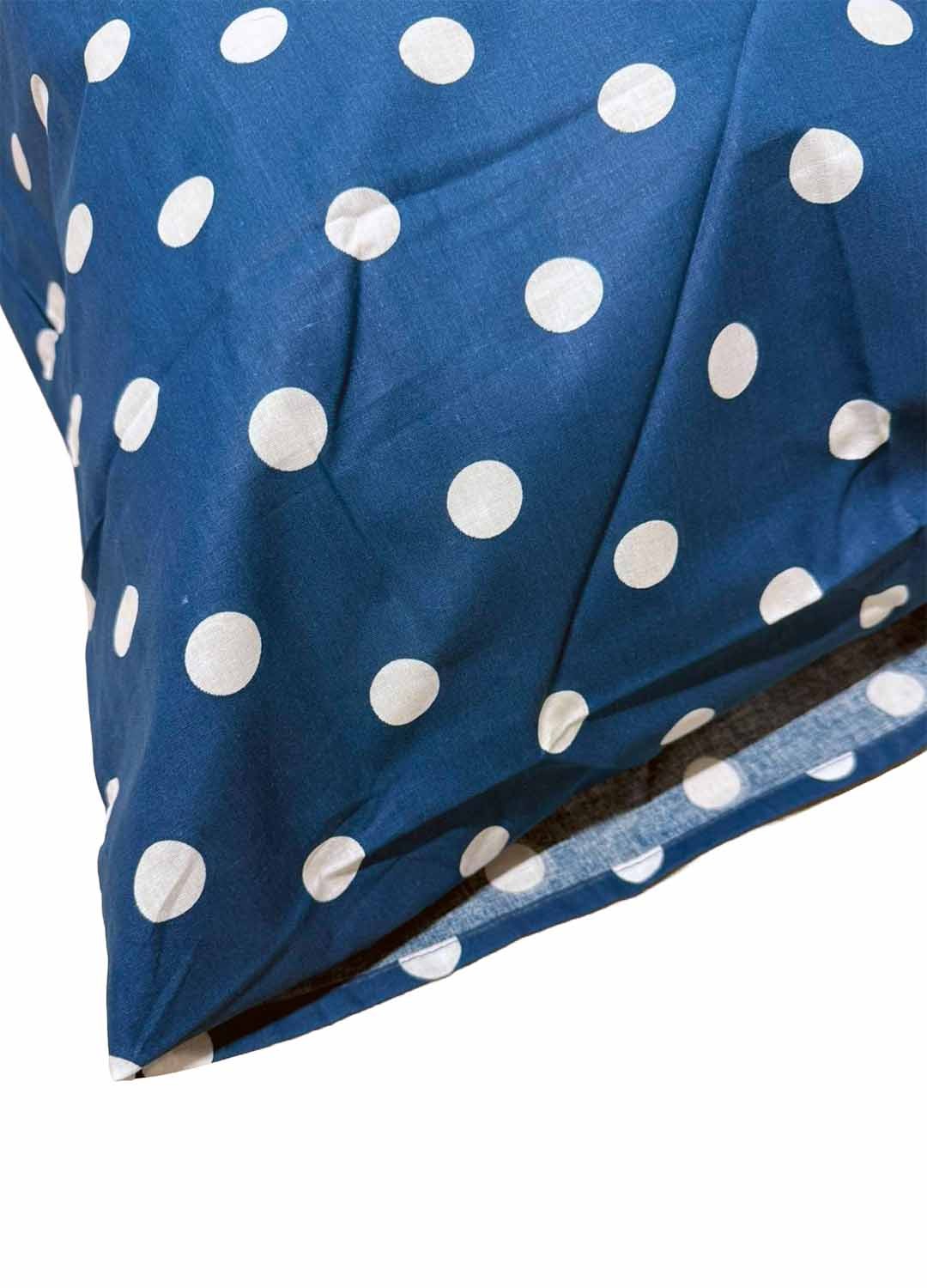 Completo Lenzuola Matrimoniale 100% Cotone – Fantasia Pois Blu – Con Angoli e Federe con Patella