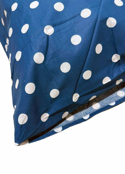 Completo Lenzuola Matrimoniale 100% Cotone – Fantasia Pois Blu – Con Angoli e Federe con Patella