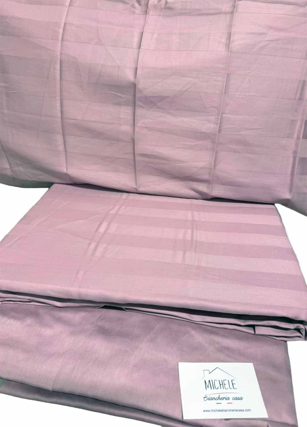 Completo Lenzuola Matrimoniale in Raso di Cotone 200 Fili – Made in Italy – Sotto con Angoli e Federe con Patella - Colore Rosa