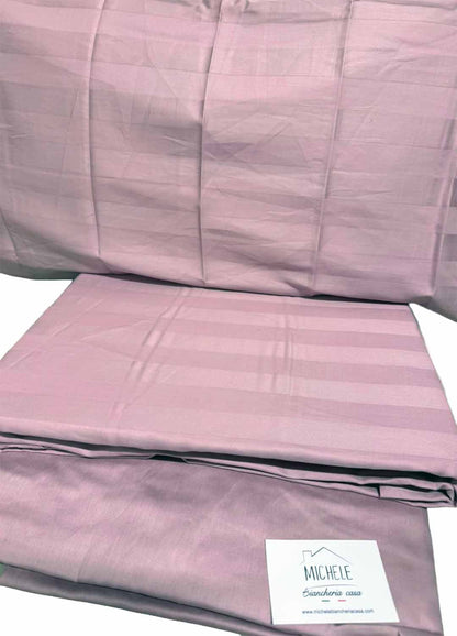 Completo Lenzuola Matrimoniale in Raso di Cotone 200 Fili – Made in Italy – Sotto con Angoli e Federe con Patella - Colore Rosa
