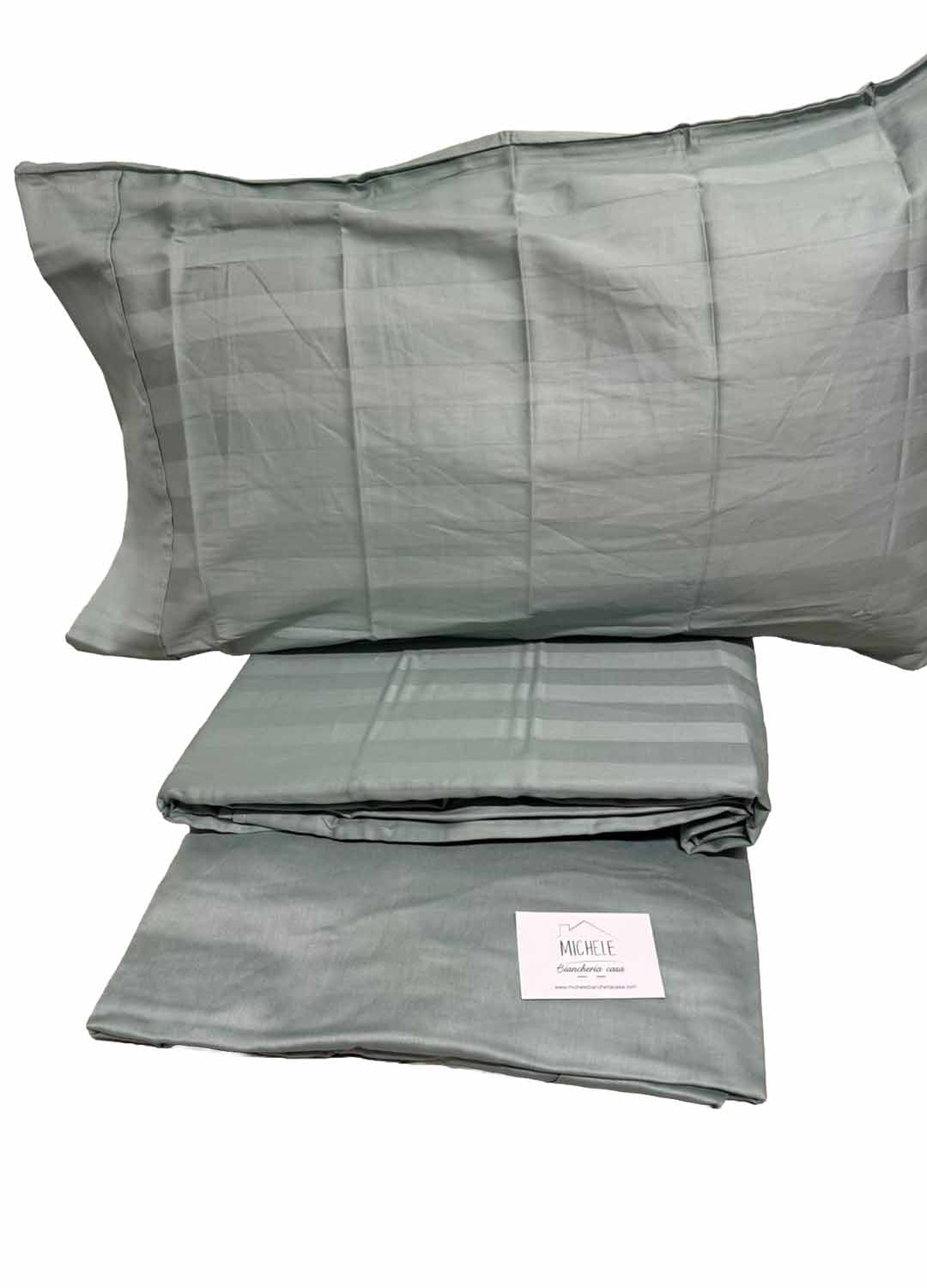 Completo Lenzuola Matrimoniale in Raso di Cotone 200 Fili – Made in Italy – Sotto con Angoli e 2 Federe  - Colore Verde