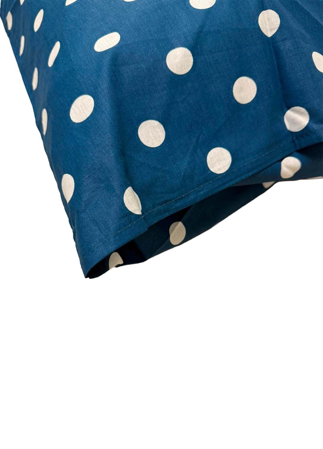Completo Lenzuola Piazza e Mezza 100% Cotone – Fantasia Pois Blu – Con Angoli e Federa con Patella