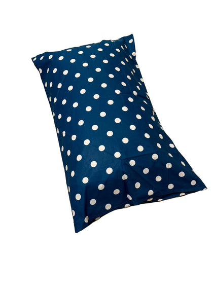 Completo Lenzuola Piazza e Mezza 100% Cotone – Fantasia Pois Blu – Con Angoli e Federa con Patella
