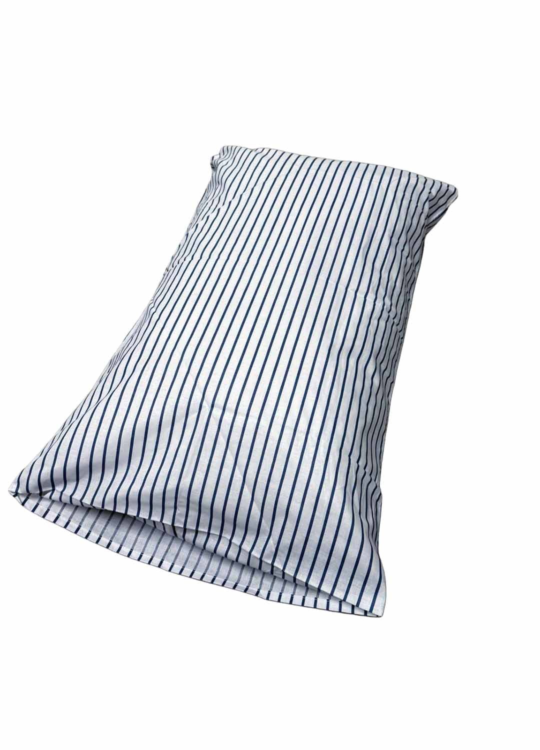 Completo Lenzuola Piazza e Mezza 100% Cotone – Fantasia Righe Blu – Sotto con Angoli e Federa con Patella