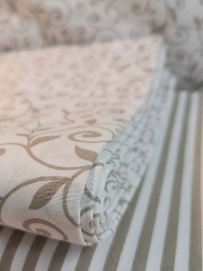 Completo letto Matrimoniale in cotone con fantasia serie Stefy, colore Beige o Grigio