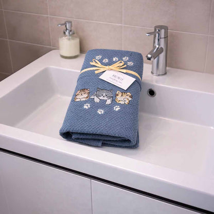 Set Asciugamani Viso + Ospite 100% Cotone 500 gr – Ricamo Gattini Sweet Kittens