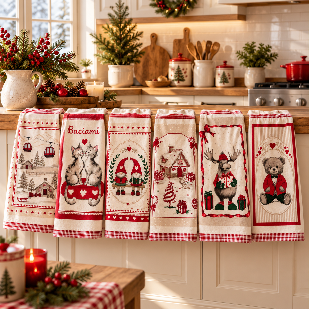 Set 6 Strofinacci Natalizi in Spugna 100% Cotone 350 GSM – Fantasie Assortite