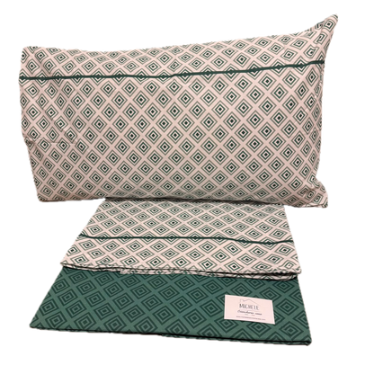 Completo Lenzuola Matrimoniale 100% Cotone Fantasia Geometrica Verde