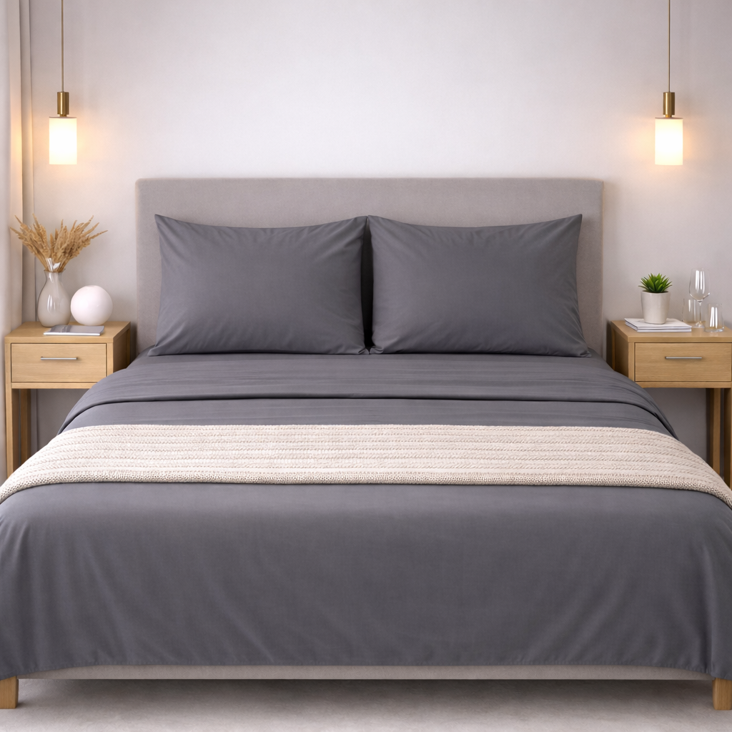 Completo Lenzuola Matrimoniali in Tinta Unita, Vari colori, in Puro Cotone, Prodotto Italiano