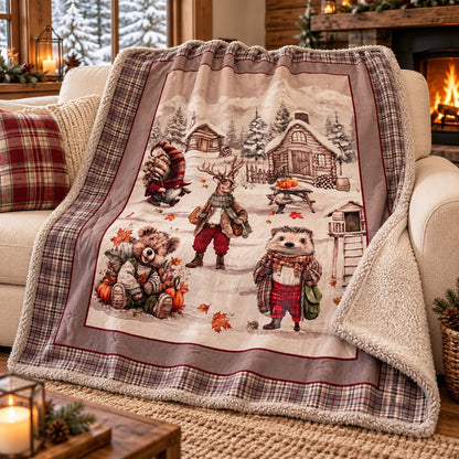 Plaid Bosco d’Inverno 130x160 cm con Stampa Digitale in Flanella Calda e Interno Agnellato
