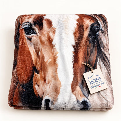 Plaid Cavallo 130x160 cm con Stampa Digitale in Flanella Calda e Interno Agnellato