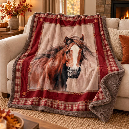 Plaid Cavallo 130x160 cm con Stampa Digitale in Flanella Calda e Interno Agnellato