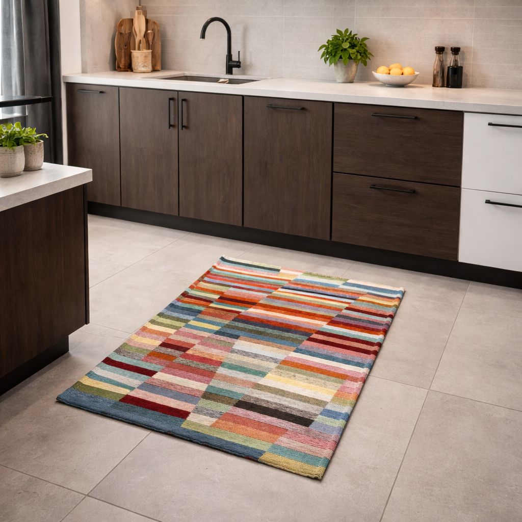 Tappeto in Ciniglia Multicolor a Riquadri – Morbido e Decorativo | Stile Patchwork