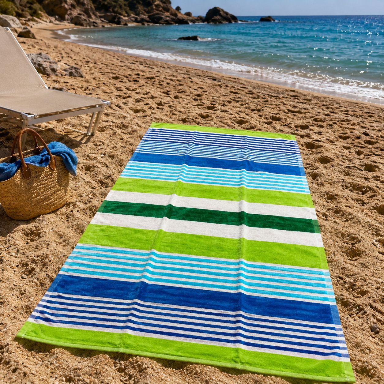 Telo mare righe blu e verdi