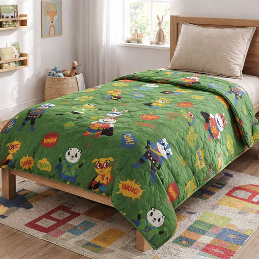 Trapuntino Letto Singolo Supereroi – Copriletto Estivo Bambini Verde