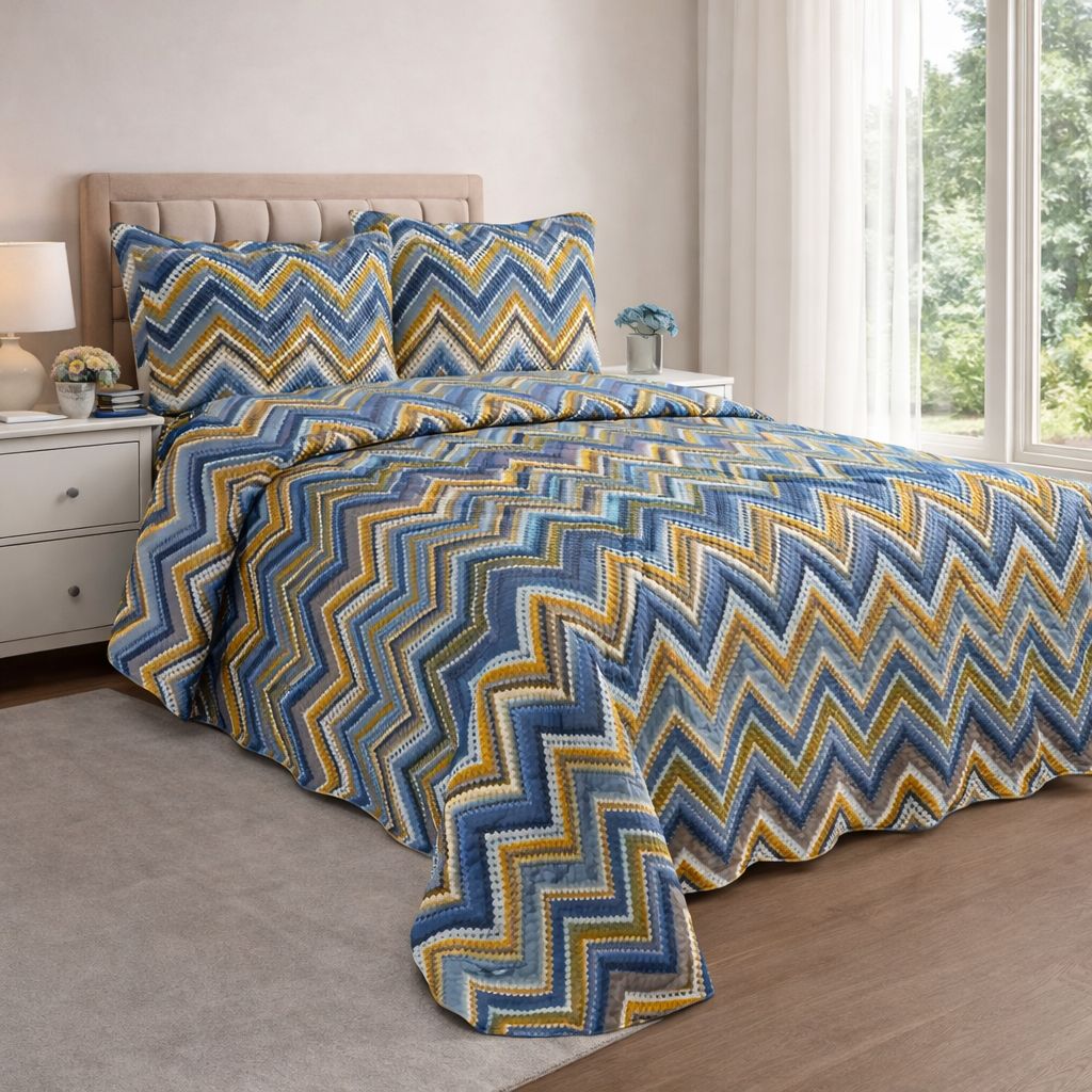 Trapuntino Matrimoniale Mezza Stagione in Microfibra – Copriletto Termosaldato Zig Zag Modern
