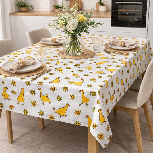 Tovaglia in 100% cotone, fantasia con Paperette Gialle - Disponibile per 6 o 8-12 persone