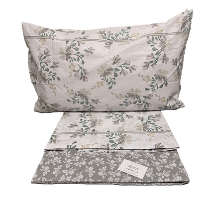Completo Letto Matrimoniale in Cotone 100% Fantasia Rami d’Eucalipto – Lenzuola con Angoli
