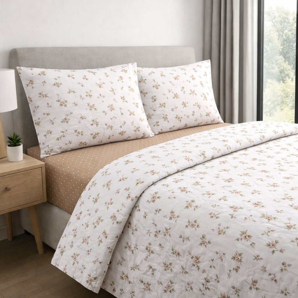 Completo Letto Matrimoniale in Cotone 100% Fantasia Fiore di Campo – Lenzuola con Angoli
