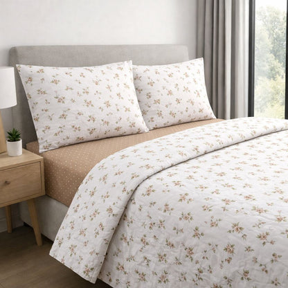 Completo Letto Matrimoniale in Cotone 100% Fantasia Fiore di Campo – Lenzuola con Angoli