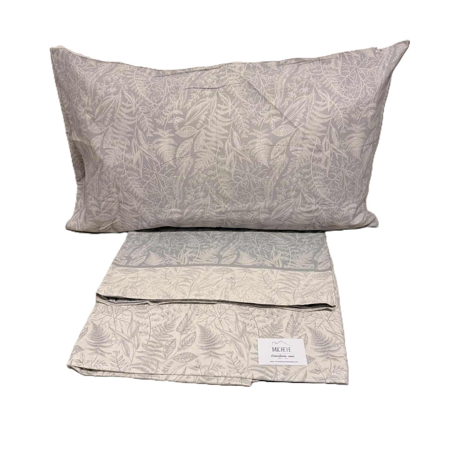 Completo Letto Matrimoniale in Cotone 100% Fantasia Foglie di Ghiaccio – Lenzuola con Angoli
