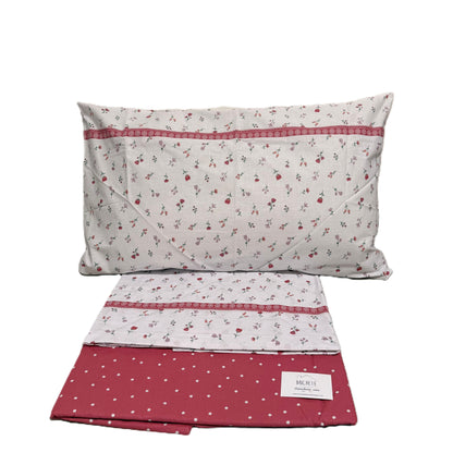 Completo Lenzuola Matrimoniale Floreale Shabby Chic Rosso e Bianco Fantasia "Romantica"