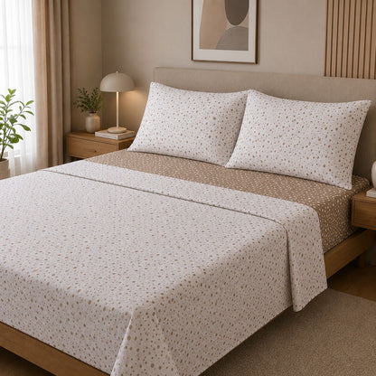 Completo Lenzuola Matrimoniale 100% Cotone Fantasia Pois Tortora – Made in Italy