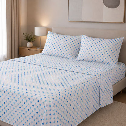 Completo Lenzuola Matrimoniale 100% Cotone Fantasia Pois Marino – Made in Italy